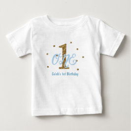 ブルー＆ゴールドボーイズ ワン ファーストバースデーパーティー カスタム ベビーTシャツ