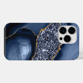 ブルー＆ゴールド アゲート 柄 iPhoneケース (裏面横)
