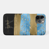 ブルー ゴールド ギラギラ スクリプト モノグラム Case-Mate iPhoneケース (裏面(横))