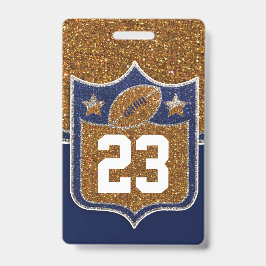 ブルー＆ゴールド グリッター スクール フットボール チーム スポーツ バッジ