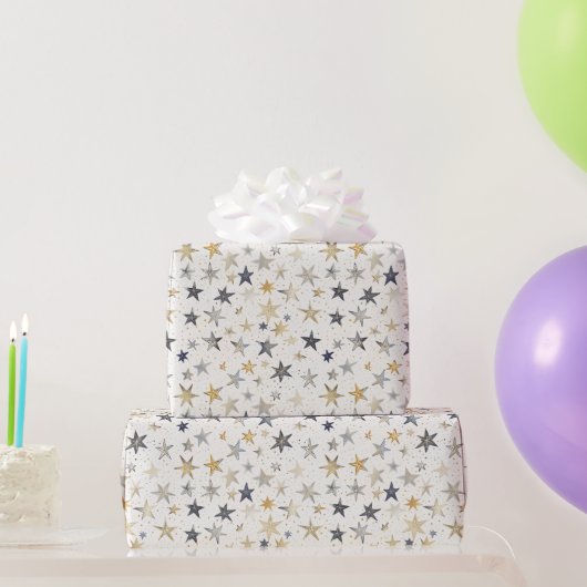 ブルー ゴールド スター 誕生日 ラッピングペーパー (パーティーギフト)
