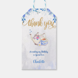 ブルー＆ゴールド ティーパーティー ギフトタグ