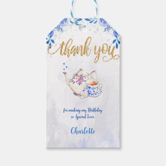 ブルー＆ゴールド ティーパーティー ギフトタグ (正面)