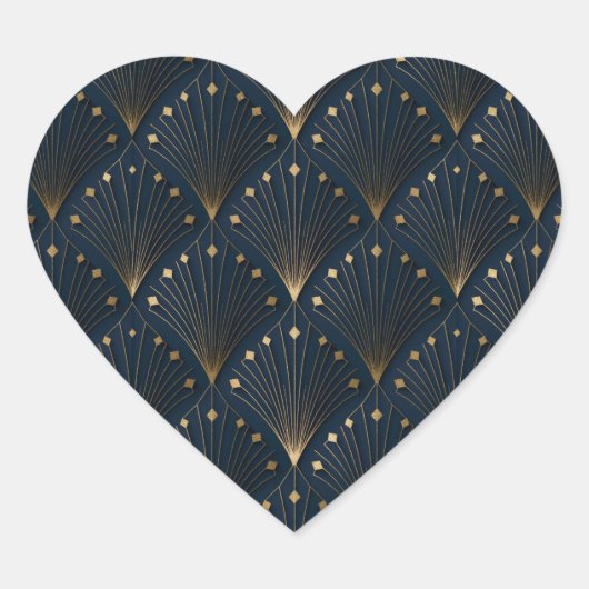 ブルー ゴールド デコ パターン ハートシール (正面)