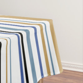ブルー、ゴールド、ホワイトのビーチカラーストライプ テーブルクロス