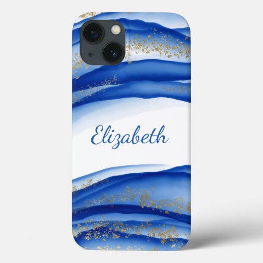 ブルー ゴールド ホワイト インク スワール 水彩 Case-Mate iPhoneケース (裏面)
