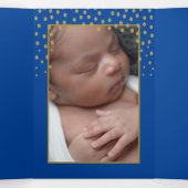 ブルー＆ゴールド ポルカドット、3枚の写真コラージュ 赤ちゃんの誕生 三つ折り案内状 (内部中)