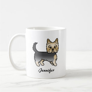 ブルー&ゴールド ヨークシャー・テリアのキャラクター犬+名前 コーヒーマグカップ