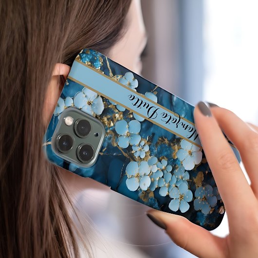 ブルー ゴールド ヴェイン アゲート モノグラム iPhoneケース