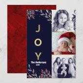 ブルー＆ゴールド JOY 3 3つの写真 ホリデー クリスマス (正面/裏面)