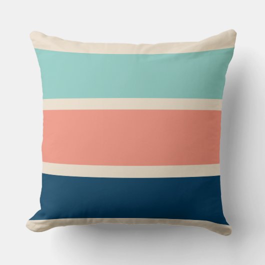 ブルー、サーモンおよびターコイズストライプ クッション (正面)