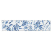 ブルー・シノワズリの水彩花・植物画 ショートテーブルランナー (横)