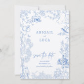 ブルー シノワズリー トワール ドゥ ジュイ 結婚式 保存日 招待状 (正面)