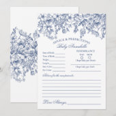 ブルー シノワズリー フラワーのベイビー カード (正面/裏面)