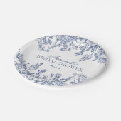 ブルー シノワズリー フラワーブライダルシャワー デザート ペーパープレート (アングル)