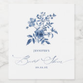 ブルー シノワズリー フラワーブライダルシャワー ワインラベル (シングルラベル)