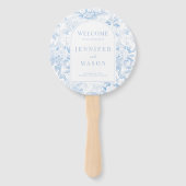 ブルー シノワズリー ポーセリン ウェディング プログラム ハンドファン (正面)