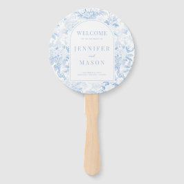 ブルー シノワズリー ポーセリン ウェディング プログラム ハンドファン