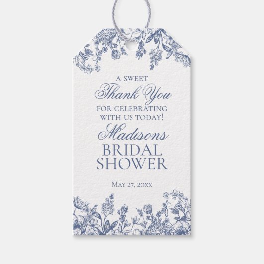 ブルー シノワズリー ヴィンテージ フラワーブライダルシャワー ギフトタグ (正面)