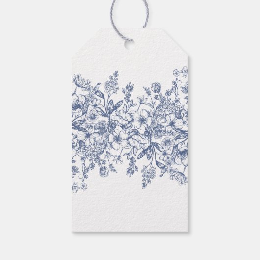 ブルー シノワズリー ヴィンテージ フラワーブライダルシャワー ギフトタグ (裏面)