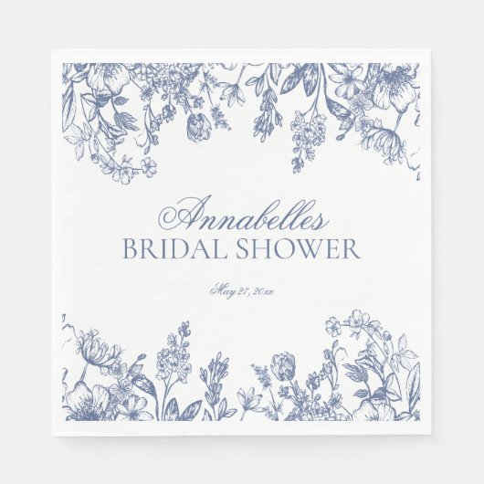 ブルー シノワズリー ヴィンテージ フラワーブライダルシャワー スタンダードランチョンナプキン (正面)