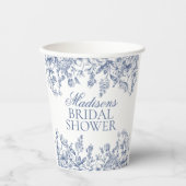 ブルー シノワズリー ヴィンテージ フラワーブライダルシャワー 紙コップ (正面)