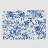 ブルー・シノワズリ・水彩花・植物画 ゴルフタオル (横)