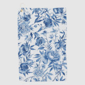 ブルー・シノワズリ・水彩花・植物画 ゴルフタオル (正面)