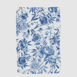 ブルー・シノワズリ・水彩花・植物画 ゴルフタオル
