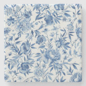 ブルー シノワズリ 水彩 花柄 ボタニカル ストーンコースター (正面)