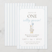 ブルー シリー ゴースのファースト バースデー 招待状 (正面/裏面)