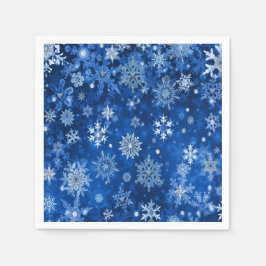 ブルー＆シルバーのクリスマススノーフレークペーパーナプキン スタンダードカクテルナプキン