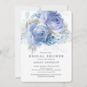 ブルー&シルバーの花のデザインの結婚前お披露目パーティー 招待状 (正面)
