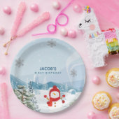 ブルー&シルバーウィンターオーバーランドボーイ1歳の誕生日 ペーパープレート (パーティー)