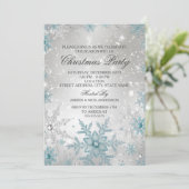 ブルー&シルバークリスタルスノーフレーククリスマスパーティー 招待状 (スタンド正面)