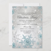 ブルー&シルバークリスタルスノーフレーククリスマスパーティー 招待状 (正面)