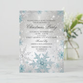ブルー&シルバークリスタルスノーフレーククリスマスパーティー 招待状 (スタンド正面)