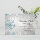 ブルー&シルバークリスタルスノーフレーククリスマスパーティー 招待状 (スタンド正面)