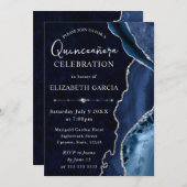 ブルー&シルバーグリッターアゲートキンセアニェラ 招待状 (正面/裏面)