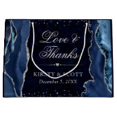 ブルー&シルバーグリッターアゲ結婚ート ラージペーパーバッグ (正面)