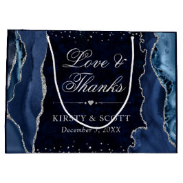 ブルー&シルバーグリッターアゲ結婚ート ラージペーパーバッグ