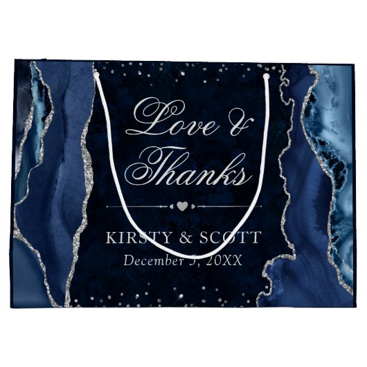 ブルー&シルバーグリッターアゲ結婚ート ラージペーパーバッグ (裏面)