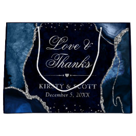 ブルー&シルバーグリッターアゲ結婚ート ラージペーパーバッグ