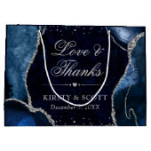 ブルー&シルバーグリッターアゲ結婚ート ラージペーパーバッグ (裏面)