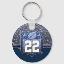 ブルー&シルバーグリッタースクールサッカーチームカラー キーホルダー