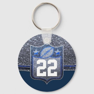 ブルー&シルバーグリッタースクールサッカーチームカラー キーホルダー