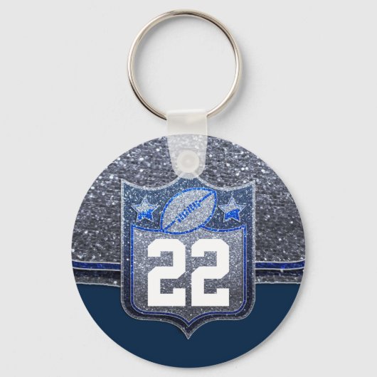 ブルー&シルバーグリッタースクールサッカーチームカラー キーホルダー (正面)