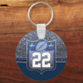 ブルー&シルバーグリッタースクールサッカーチームカラー キーホルダー (正面)