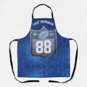 ブルー&シルバーグリッタースクールサッカーチームスポーツ エプロン (正面)