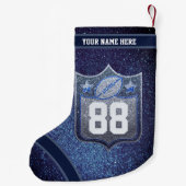 ブルー&シルバーグリッタースクールサッカーチームスポーツ スモールクリスマスストッキング (裏面)